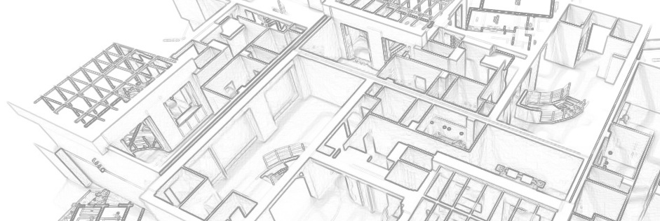 Architectural drawing showing a building’s internal layout and structure